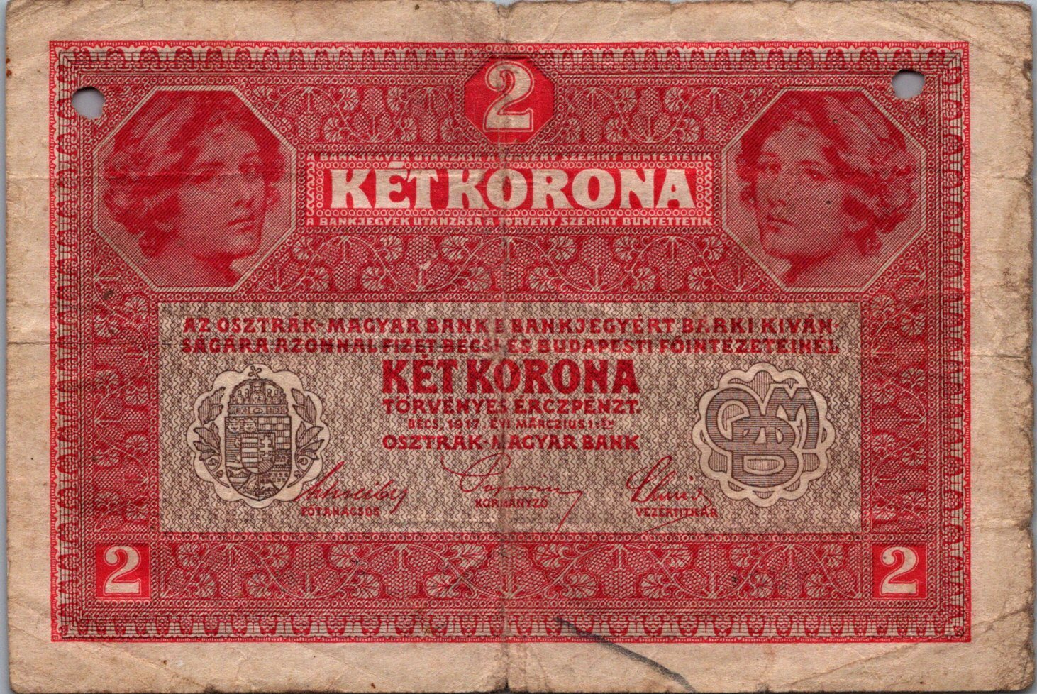 F.J. 2 Korona 1917 Dierkované  R!