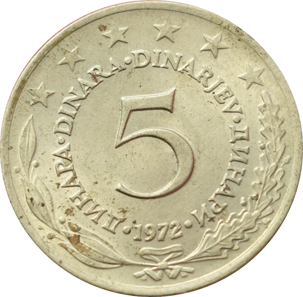 Juhoslávia 5 Dinara 1972