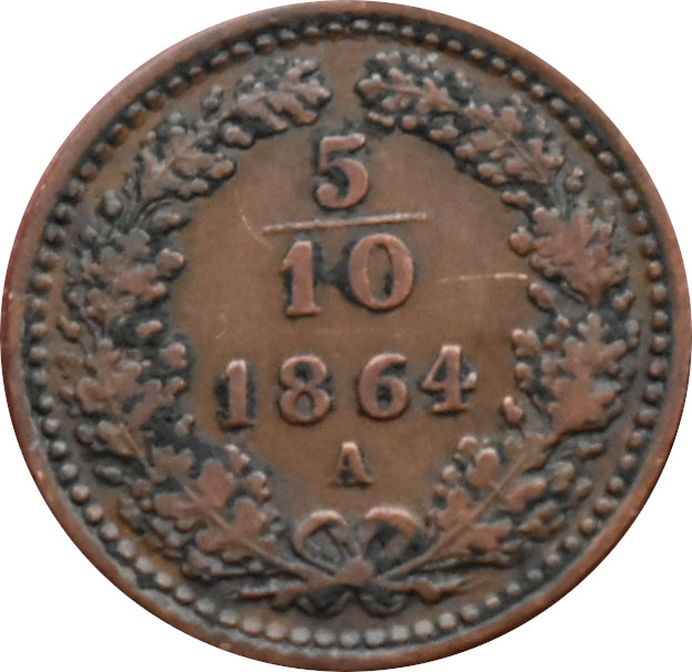 F.J. 5/10 Kreuzer 1864 A