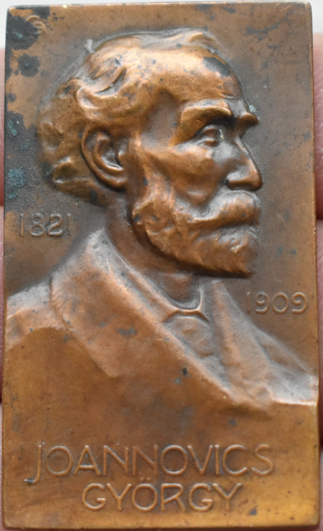 R.U. bronzová plaketa Joannovics Győrgy 1821-1909