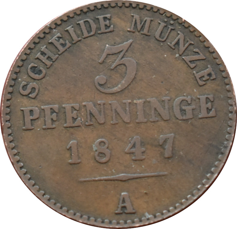 Prusko 3 Pfenninge 1847 A