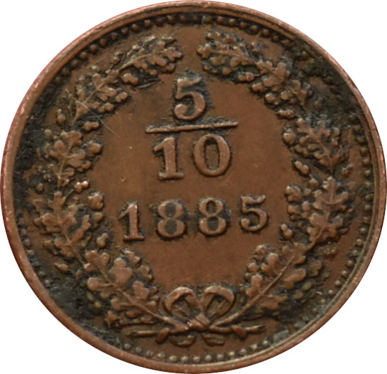 F.J. 5/10 Kreuzer 1885 b.z.