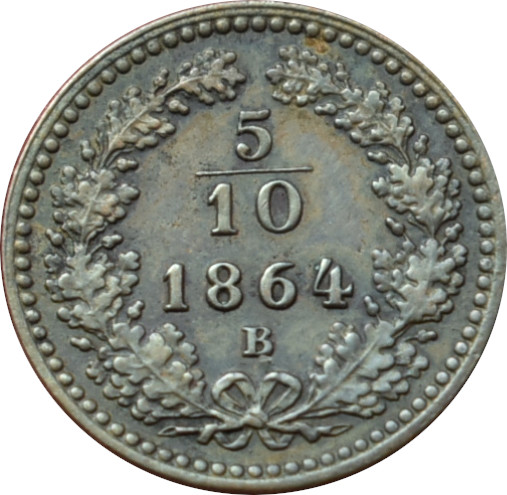 F.J. 5/10 Kreuzer 1864 B