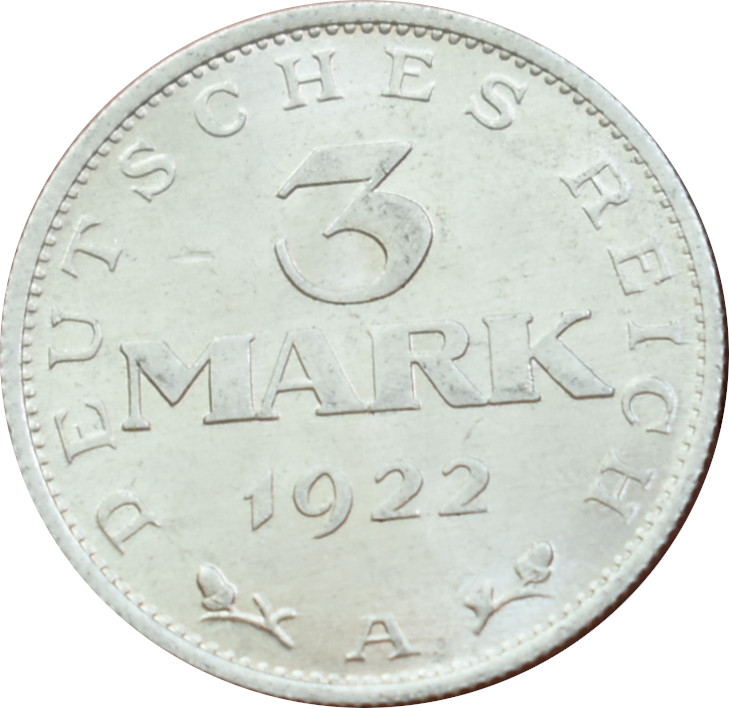 Nemecko - Weimarská republika 3 Mark 1922 A