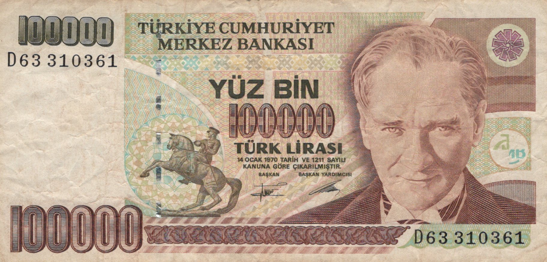 Turecko 100 000 Lira 1970