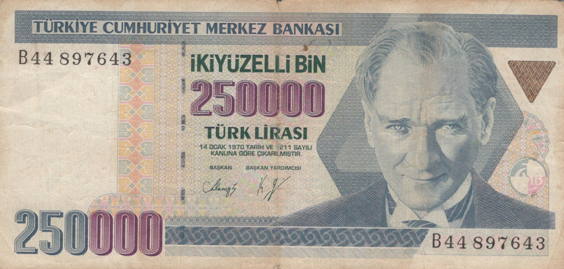 Turecko 250 000 Lira 1970