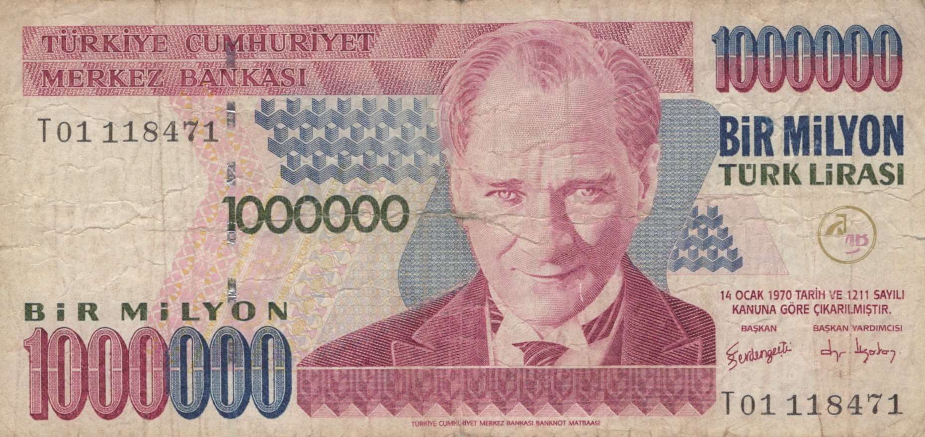 Turecko 1000 000 Lira 1970