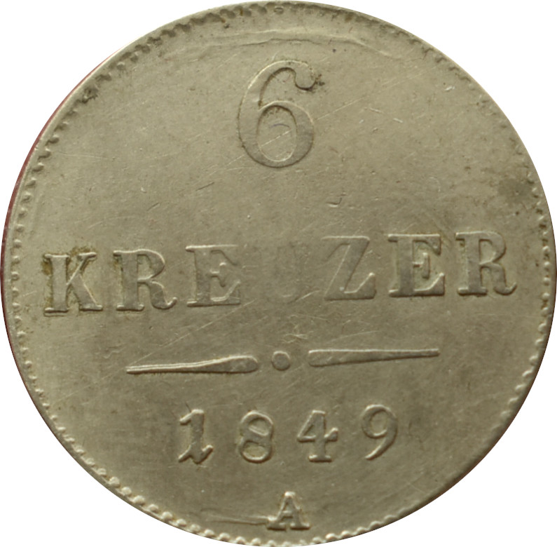 F.J. 6 Kreuzer 1849 A