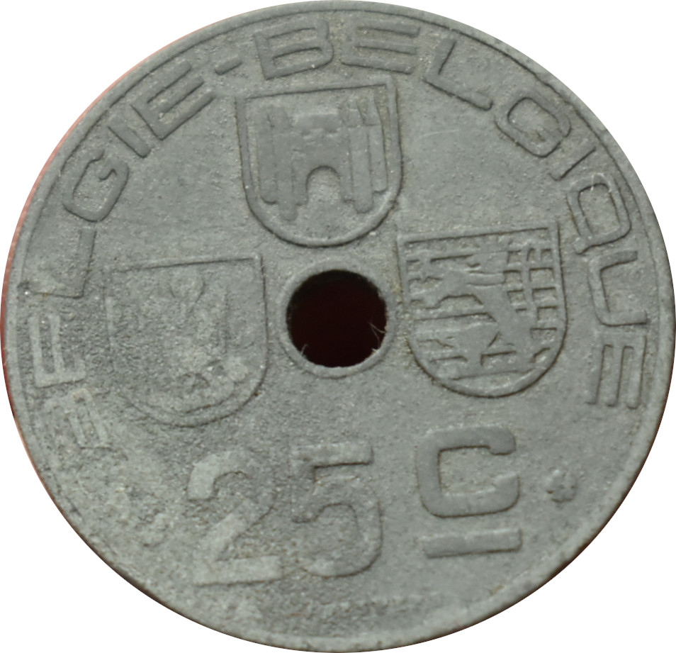 Belgicko 25 Centimes 1945