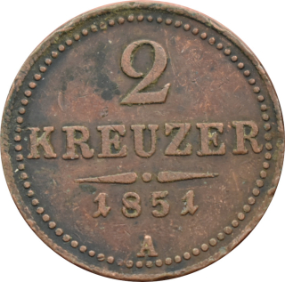 F.J. 2 Kreuzer 1851 A