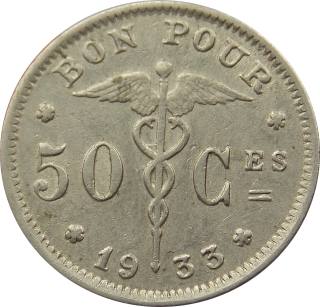 Belgicko 50 centimes 1933