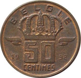 Belgicko 50 centimes 1992
