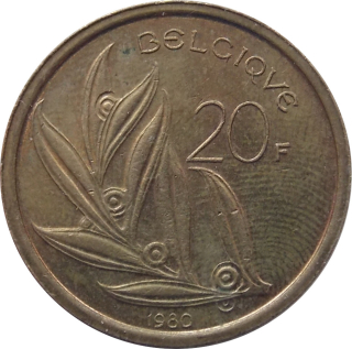 Belgicko 20 Francs 1980