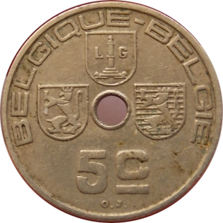 Belgicko 5 Centimes 1938