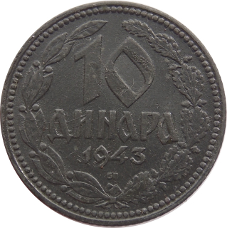 Srbsko 10 Dinara 1943