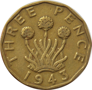 Anglicko 3 Pence 1943