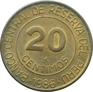 Peru 20 Centimos 1986