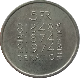 Švajčiarsko 5 Francs 1974