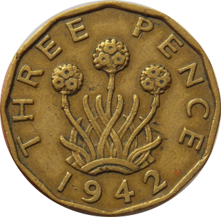 Anglicko 3 Pence 1942