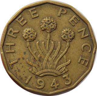 Anglicko 3 Pence 1943