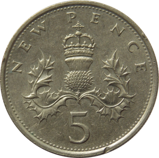 Anglicko 5 New Pence 1980
