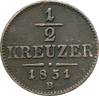 F.J. 1/2 Kreuzer 1851 B