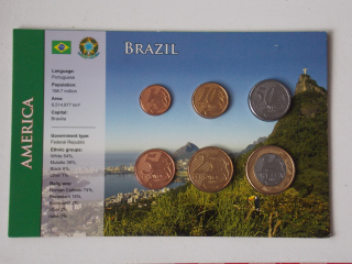 Brazília sada mincí 1,5,10,25,50 centavos,1 real