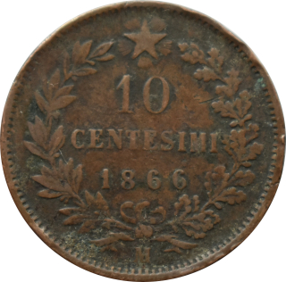 Taliansko 10 Centesimi 1866 M