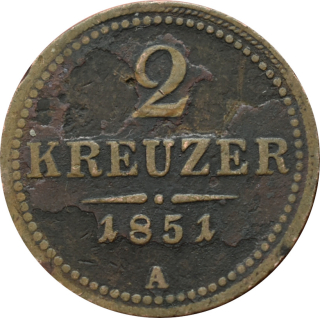 F.J. 2 Kreuzer 1851 A