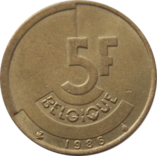 Belgicko 5 Francs 1986