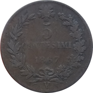Taliansko 5 Centesimi 1867 M