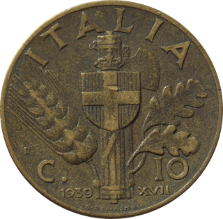 Taliansko 10 Centesimi 1939 