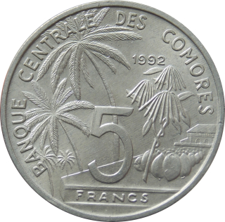 Komory 5 Francs 1992