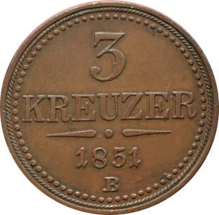 F.J. 3 Kreutzer 1851 B