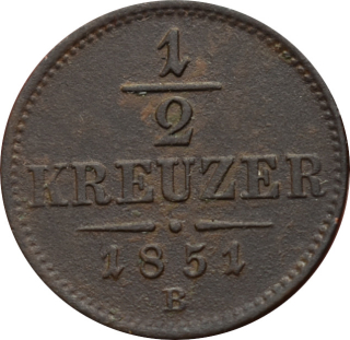 F.J. 1/2 Kreuzer 1851 B