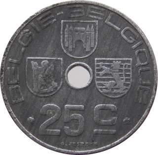 Belgicko 25 Centimes 1945
