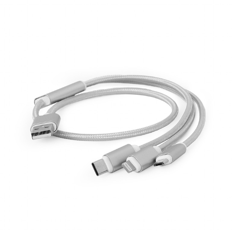 GEMBIRD Kábel USB 2.0 samec/Micro USB 2.0 + APPLE Lightning + USB Type C 1m
