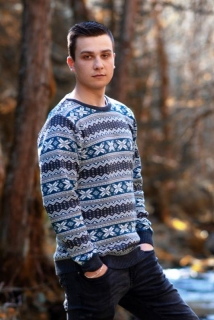 Pánsky sveter s nórskym vzorom Ewident Bro sivá / tyrkysová