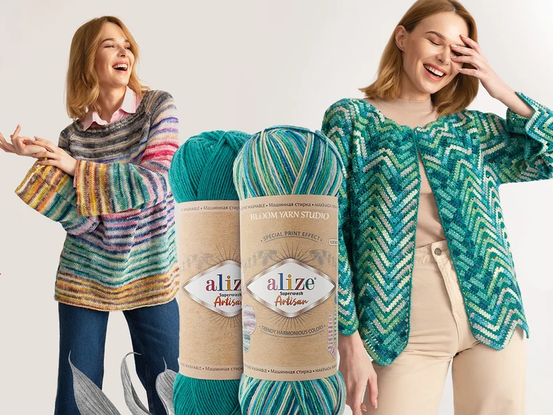 Pletacia vlnená ponožková priadza Alize Superwash Artisan 100g