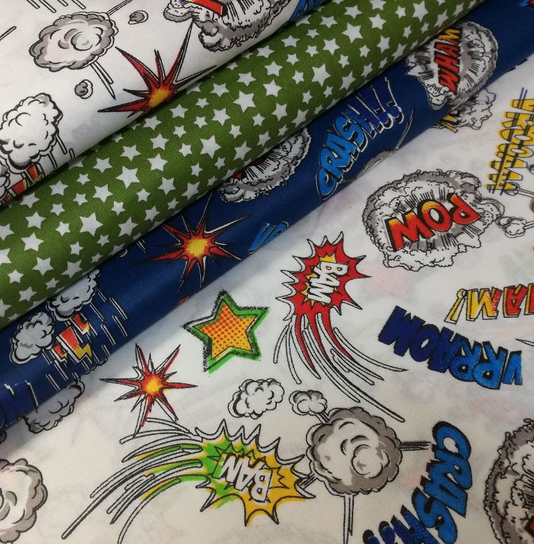 CRASH!!! WHAM!!! BAM!!! NA BIELEJ BAVLNE zbytok 60x160 cm!!!