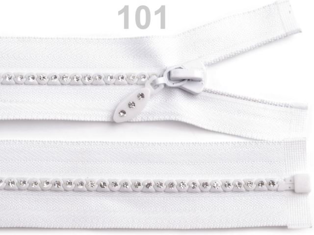 Kosticový zips šírka 4 mm dĺžka 50 cm so štrasovými kamienkami-1ks
