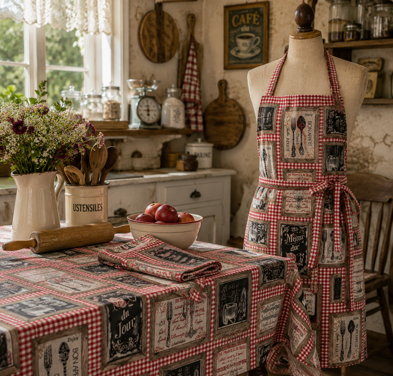 KUCHYNSKÝ PATCHWORK CAFÉ DE PARIS ROJO NA POŤAHOVKE
