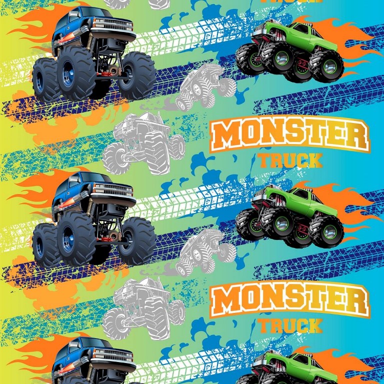 BAVLNENÁ METRÁŽ NA OBLIEČKY- MONSTER TRUCK