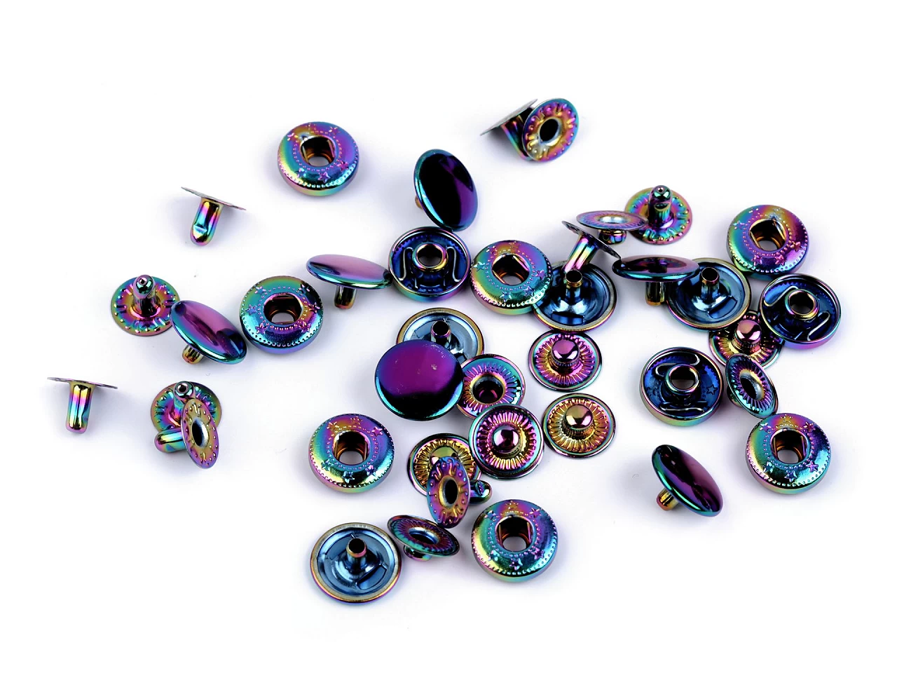 Kovové cvoky Ø12 mm dúhové - 10 sada