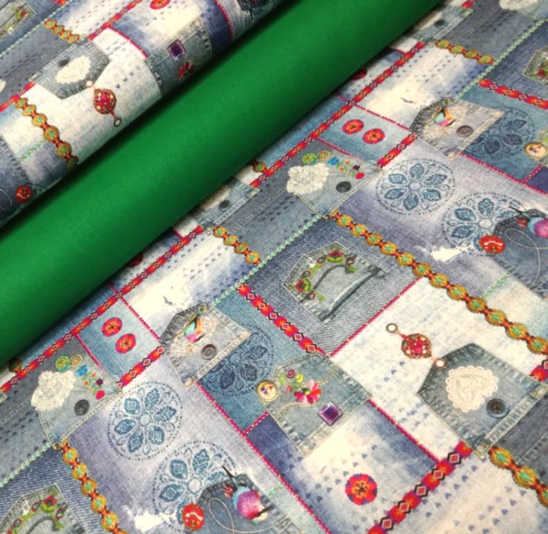 "RIFLOVÝ" PATCHWORK DENIM NA BAVLNE