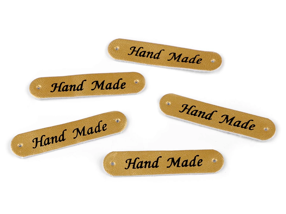 Nášivka / štítok z eko kože Hand Made 10x48 mm - 5 ks