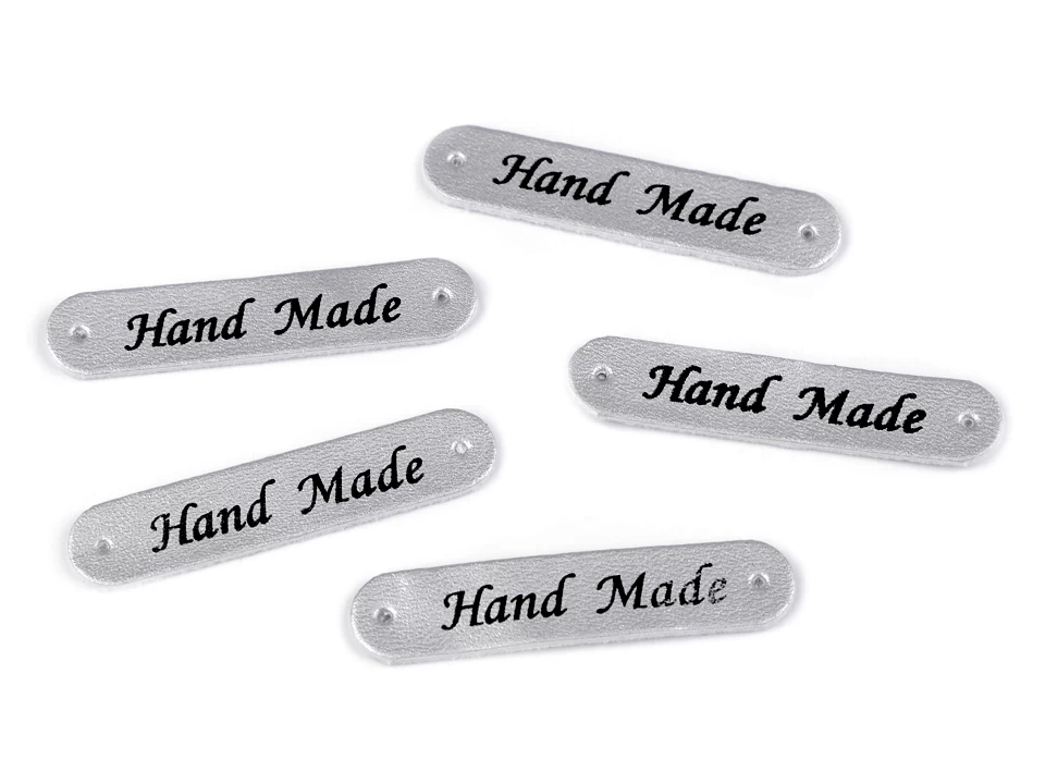Nášivka / štítok z eko kože Hand Made 10x48 mm - 5 ks