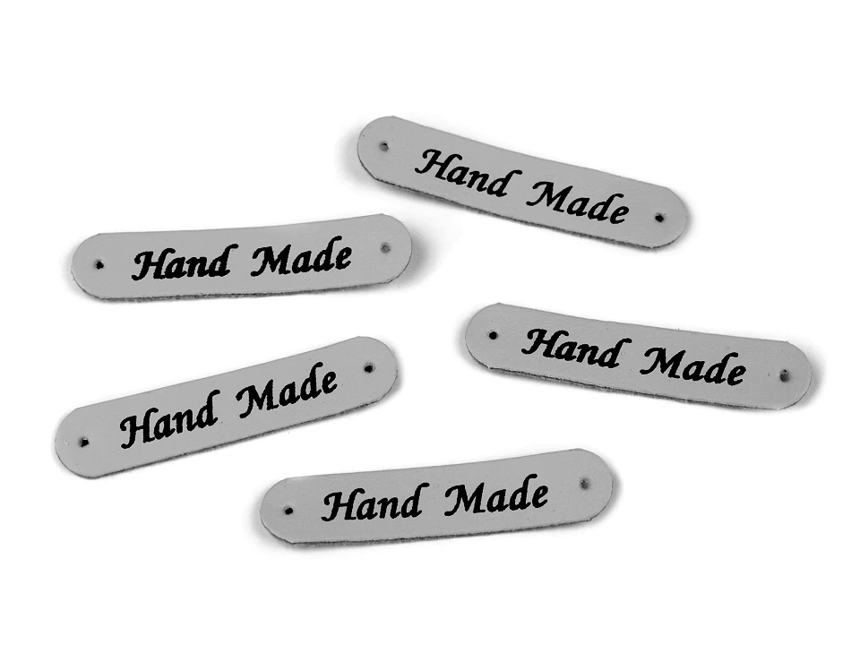 Nášivka / štítok z eko kože Hand Made 10x48 mm - 5 ks