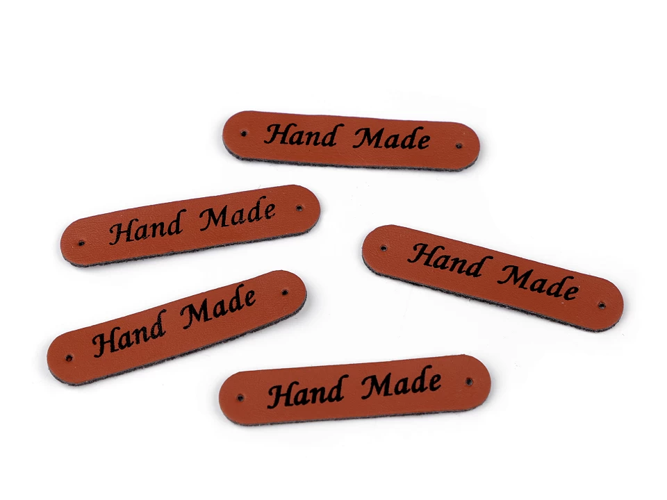 Nášivka / štítok z eko kože Hand Made 10x48 mm - 5 ks