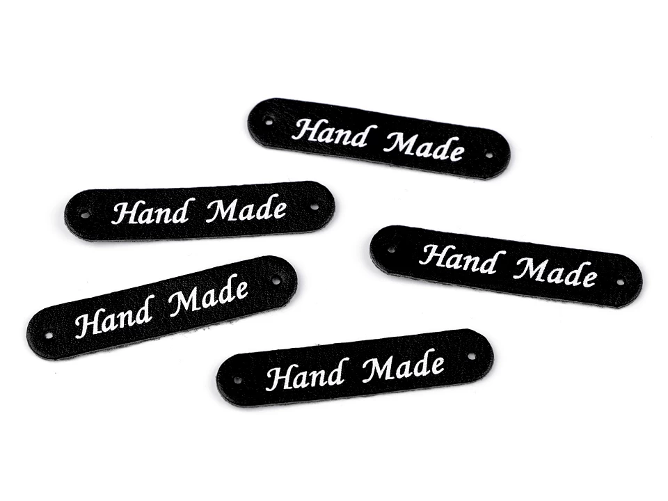 Nášivka / štítok z eko kože Hand Made 10x48 mm - 5 ks